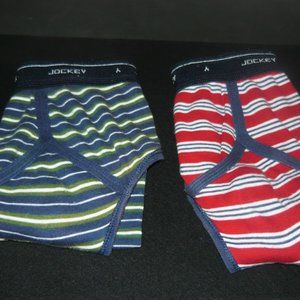 2 Jockey Briefs Underwear, XL Size 40, One Striped Red and One Striped Blue